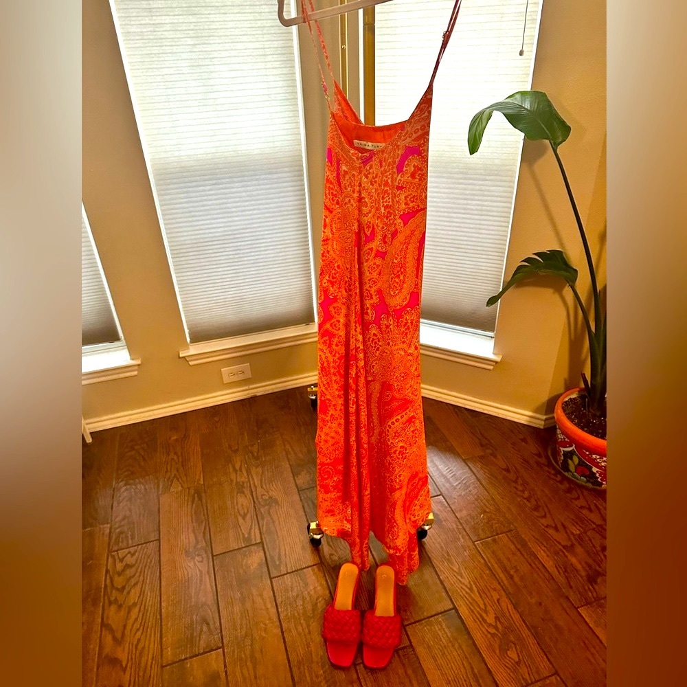 TRINA TURK GORGEOUS PAISLEY PRINT BRIGHT PINK/ORANGE DRESS SIZE 4!!💓